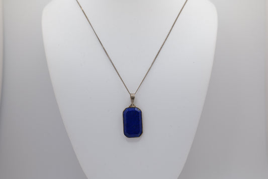 Rectangle Lapis Lazuli Necklace with Silver
