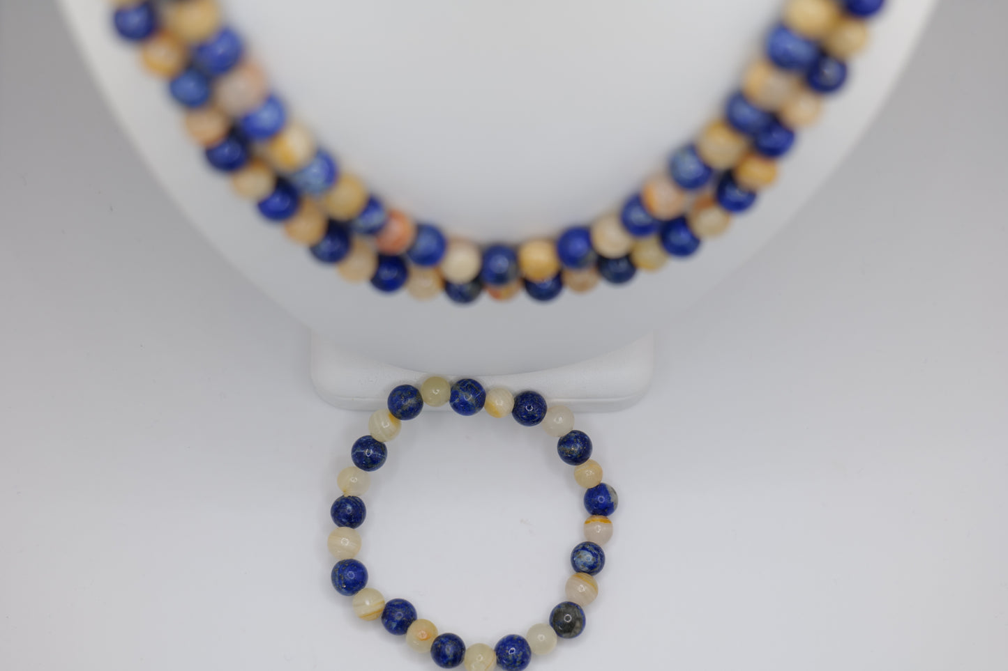 Double Lapis Lazuli and Marble Beaded Jewelry Set