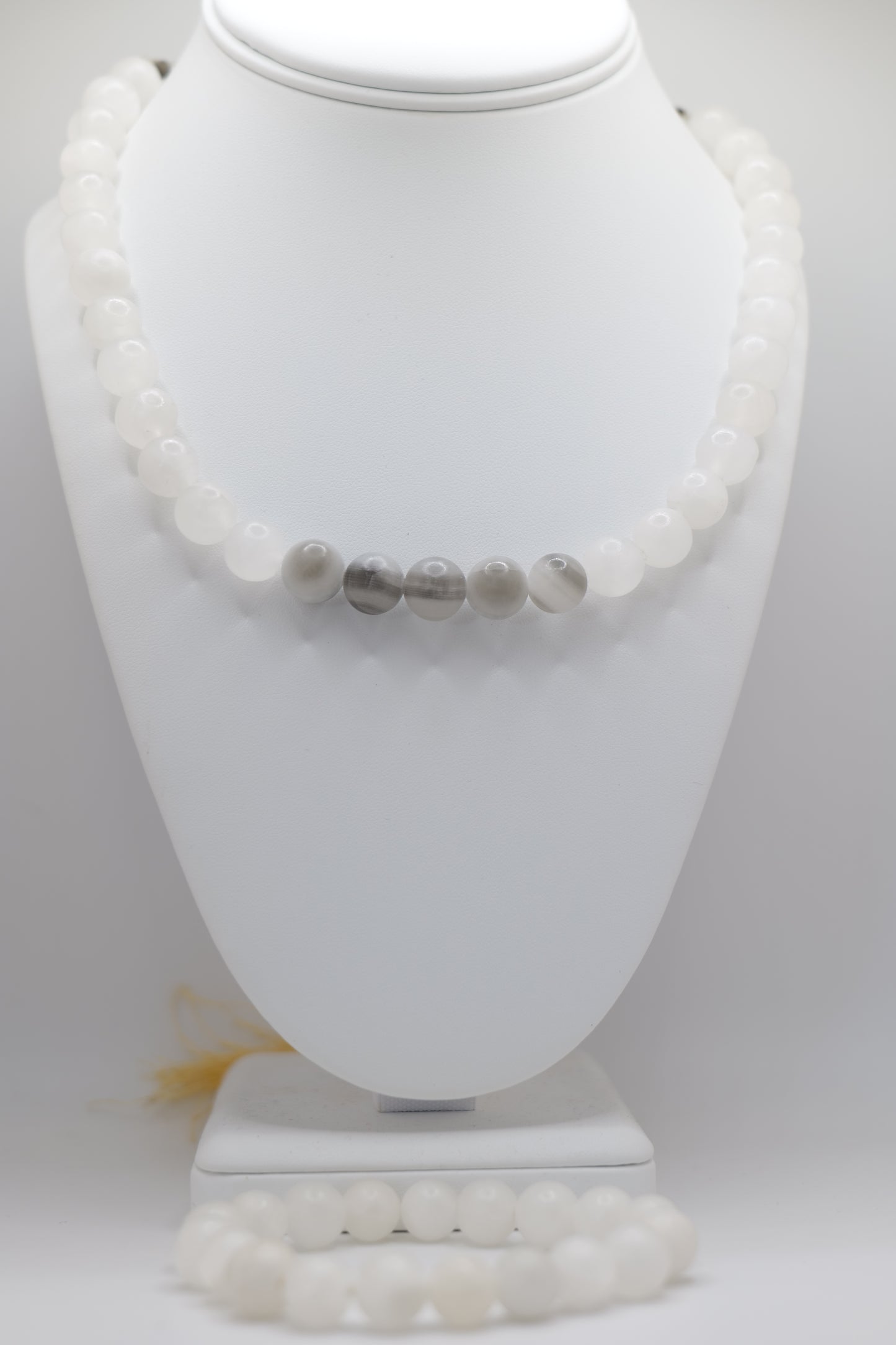 White and Stormy Marble Beaded Necklace
