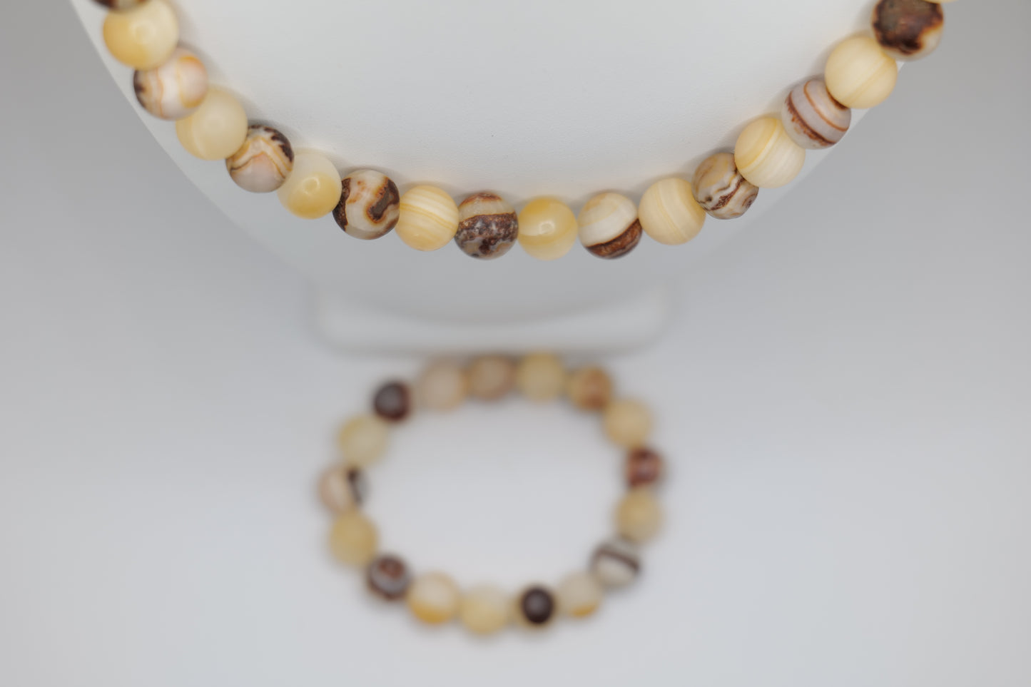 White Marble and Onyx Beaded Jewelry Set