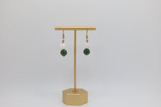 White Marble and Nephrite Earrings with Bronze