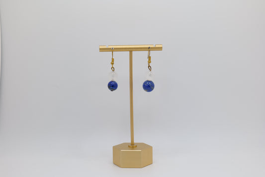 White Marble and Lapis Lazuli Earrings with Bronze