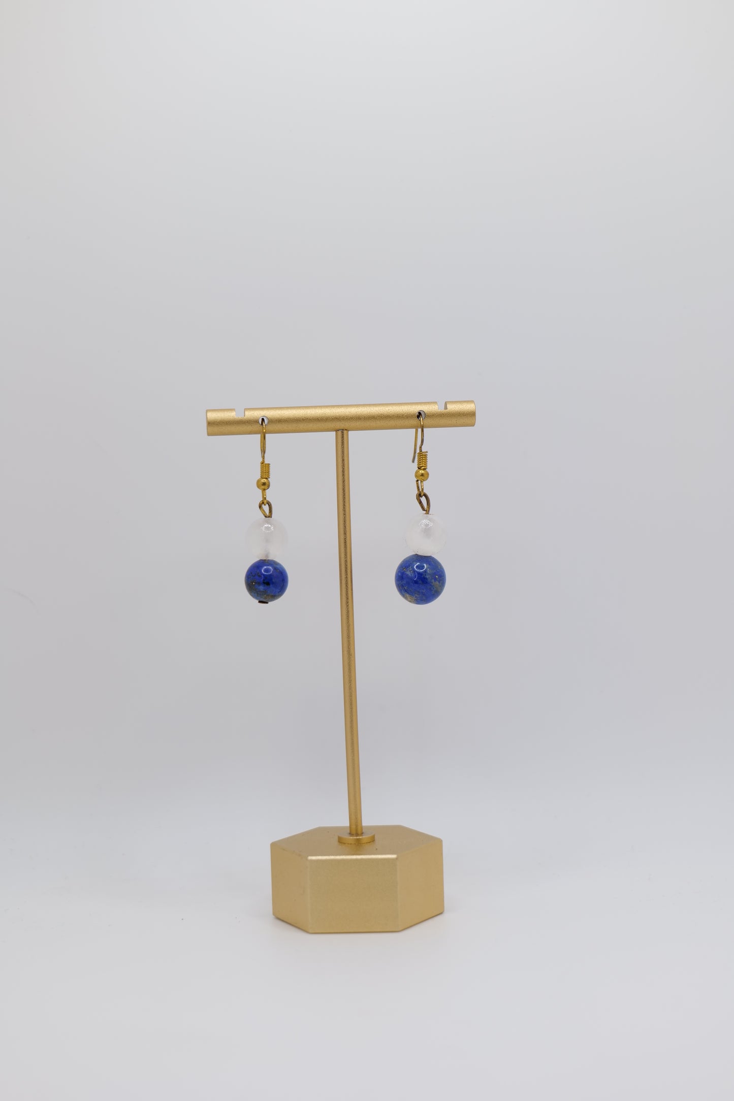 White Marble and Lapis Lazuli Earrings with Bronze