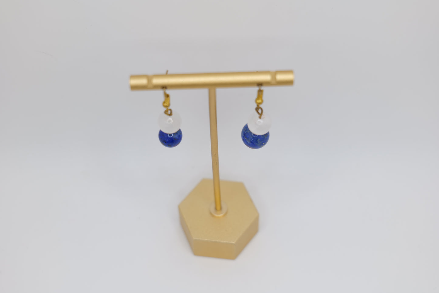 White Marble and Lapis Lazuli Earrings with Bronze