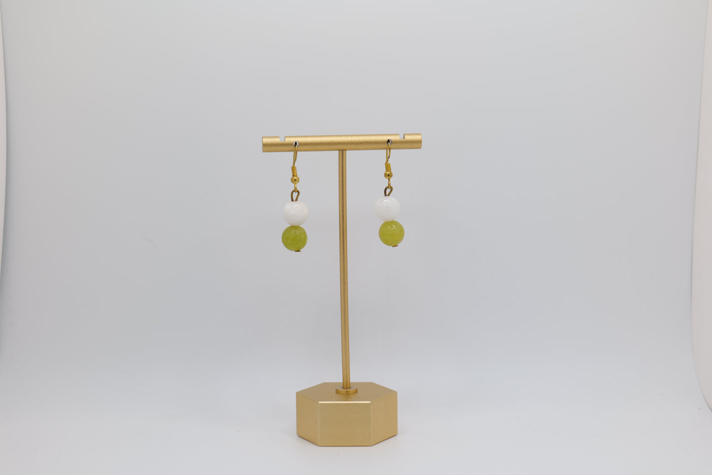 White Marble and Bowenite Earrings with Bronze
