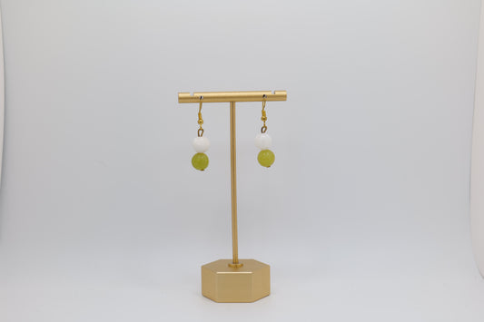 White Marble and Bowenite Earrings with Bronze