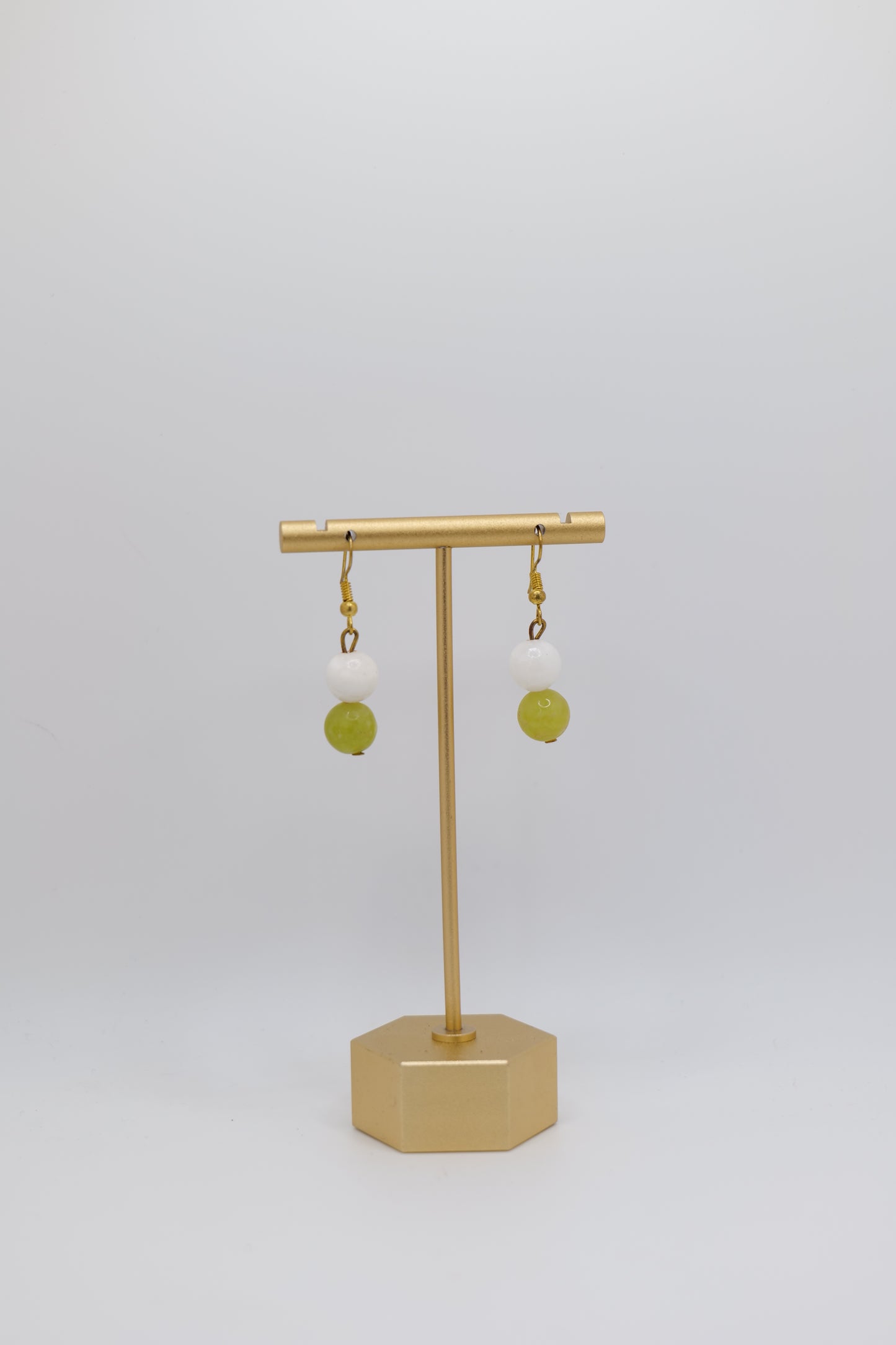 White Marble and Bowenite Earrings with Bronze