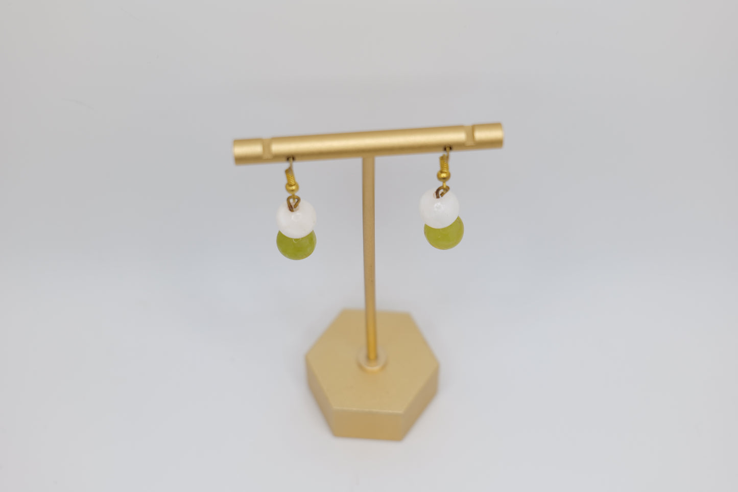 White Marble and Bowenite Earrings with Bronze