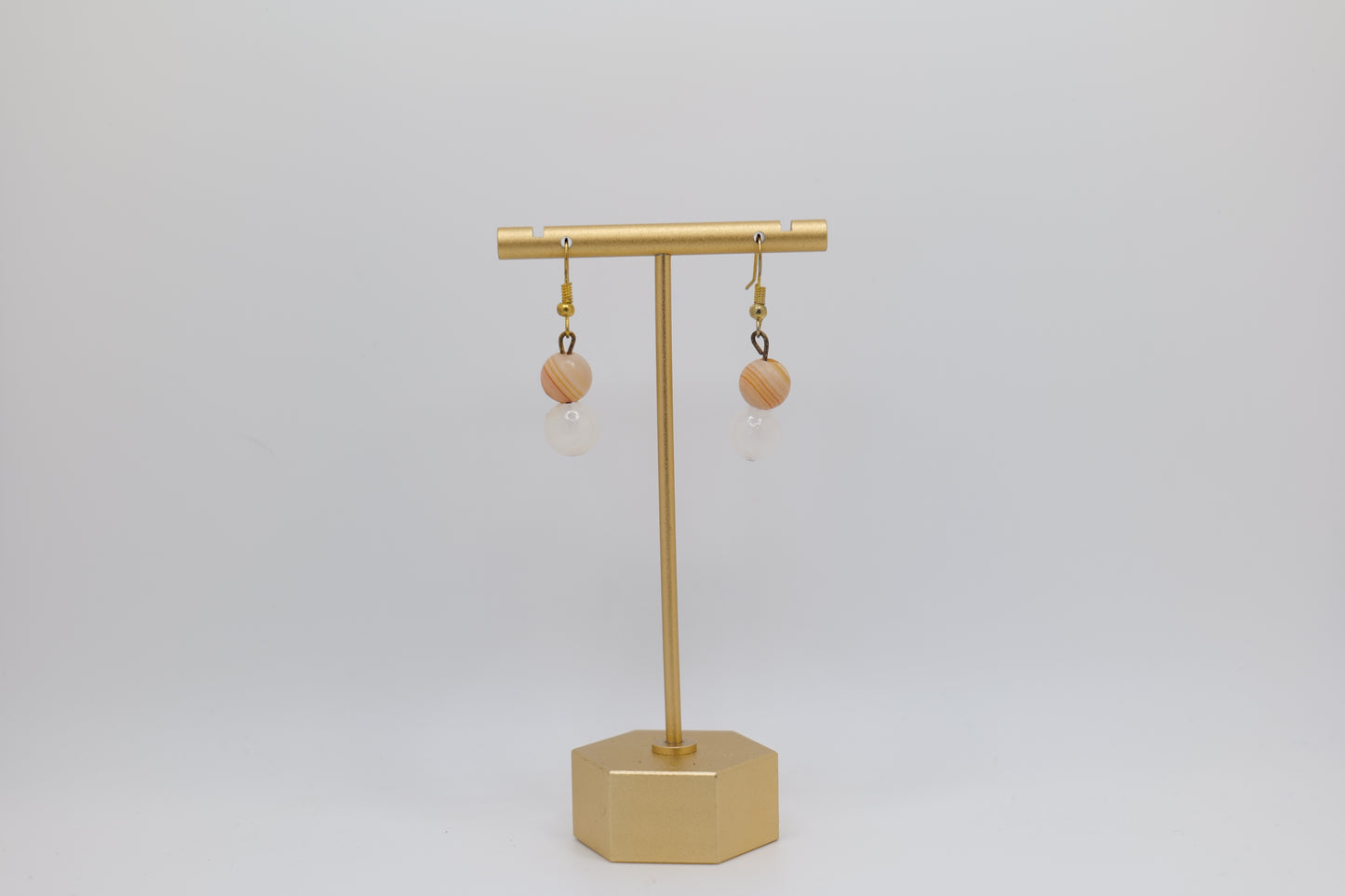 White Marble with Onyx Earrings with Bronze