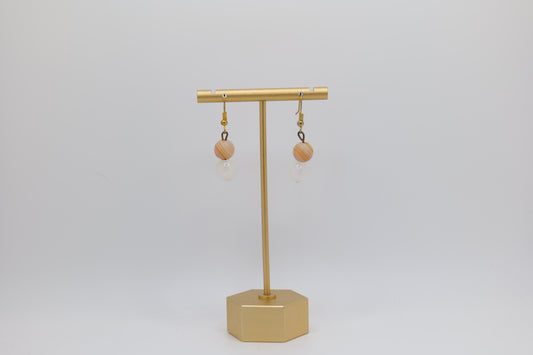 White Marble with Onyx Earrings with Bronze