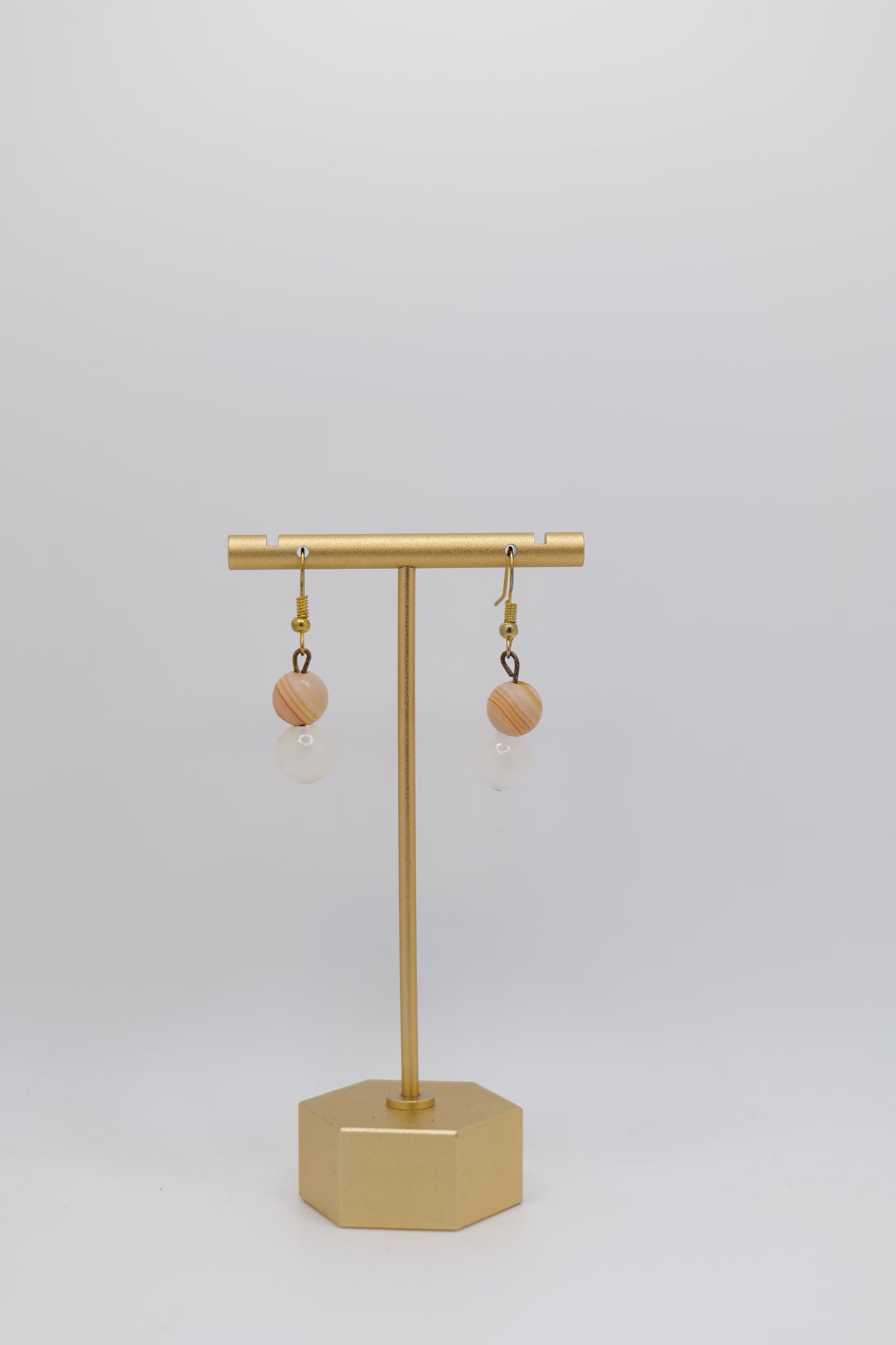 White Marble with Onyx Earrings with Bronze