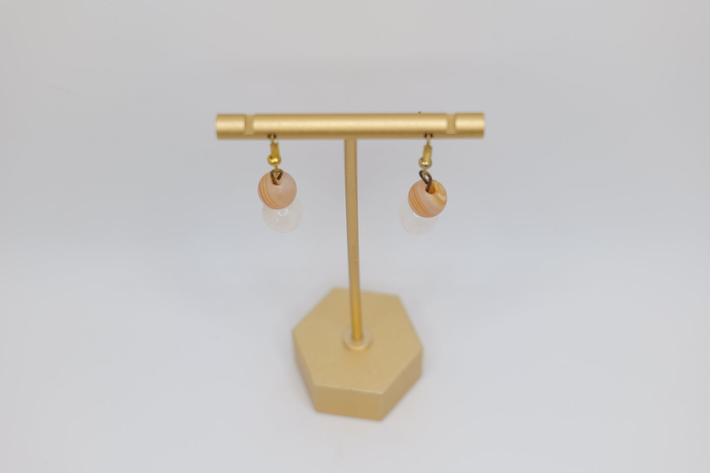 White Marble with Onyx Earrings with Bronze