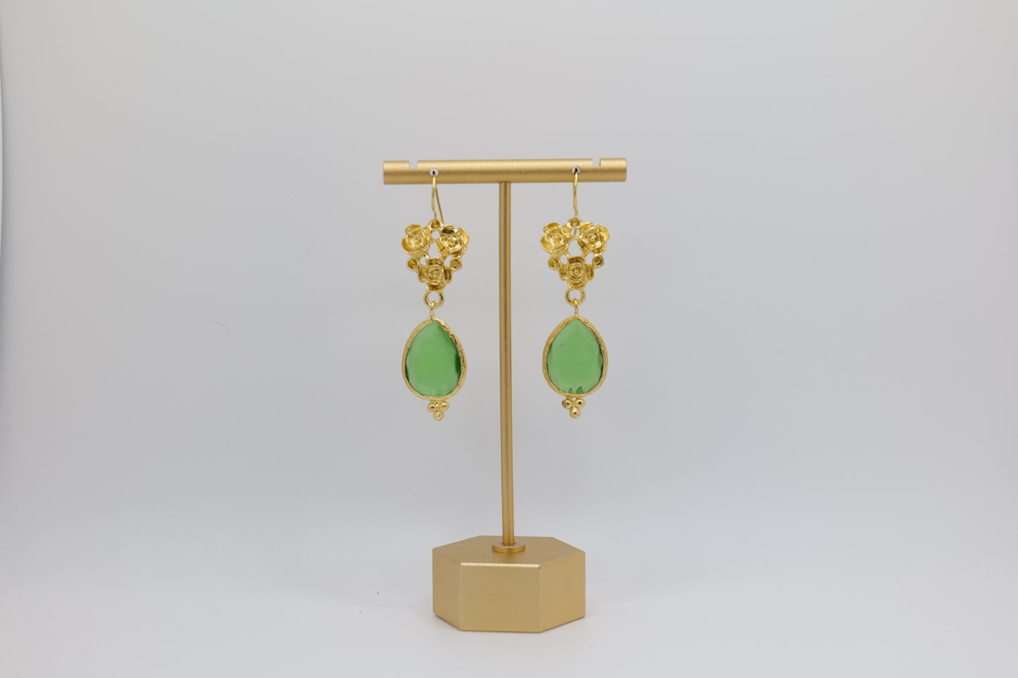 Glass and Floral Gold-Plated Earrings