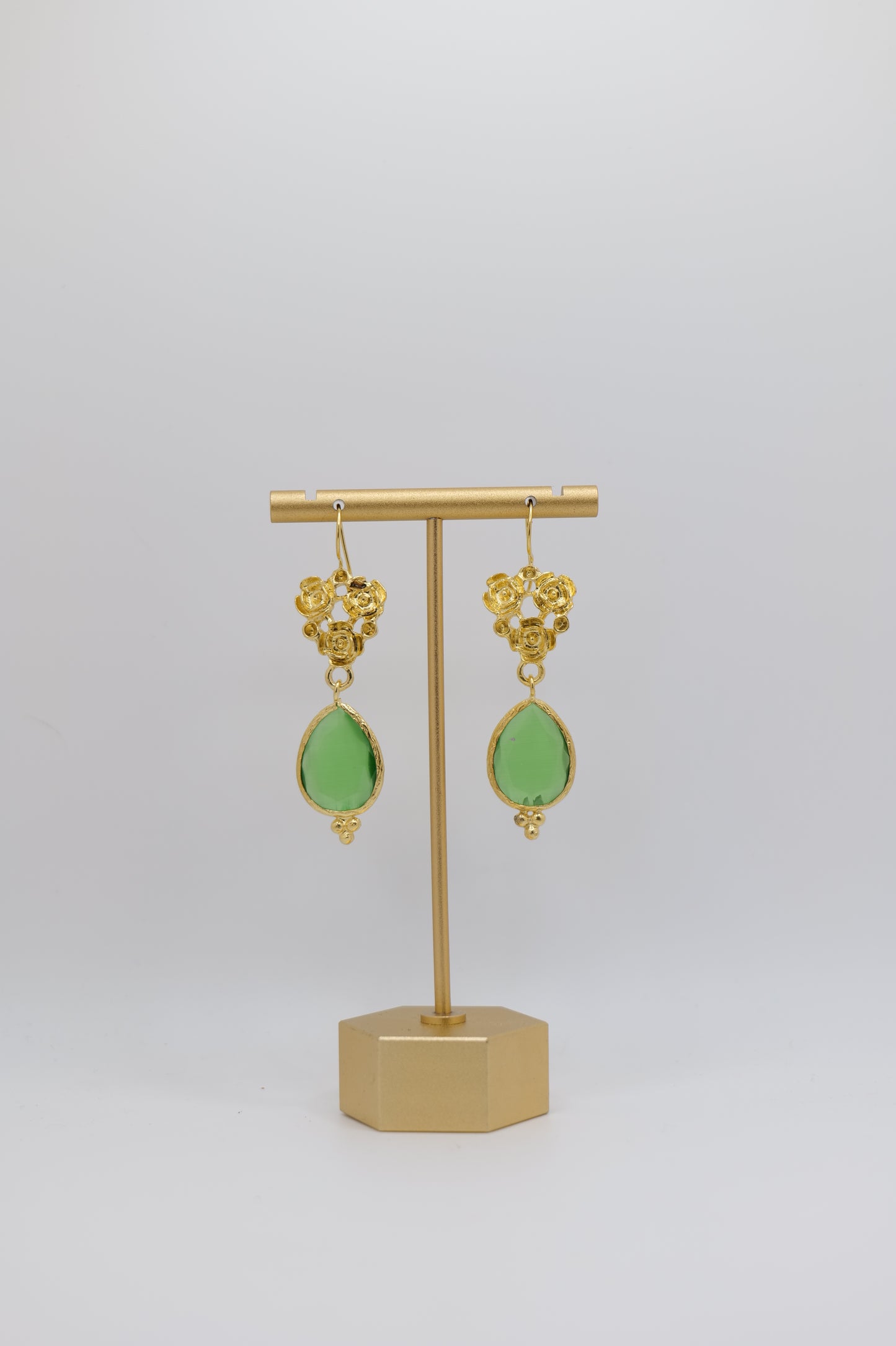 Glass and Floral Gold-Plated Earrings