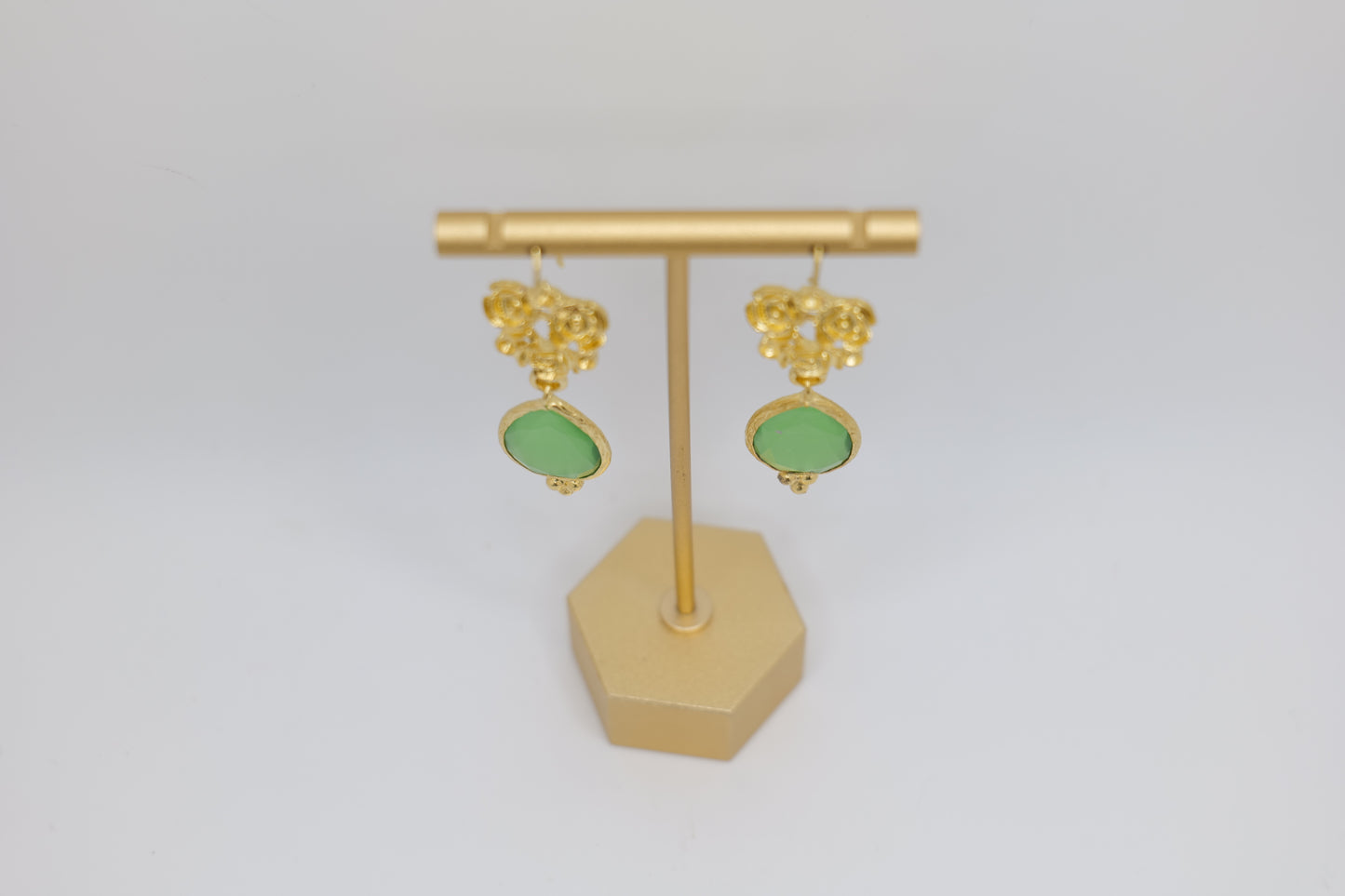 Glass and Floral Gold-Plated Earrings