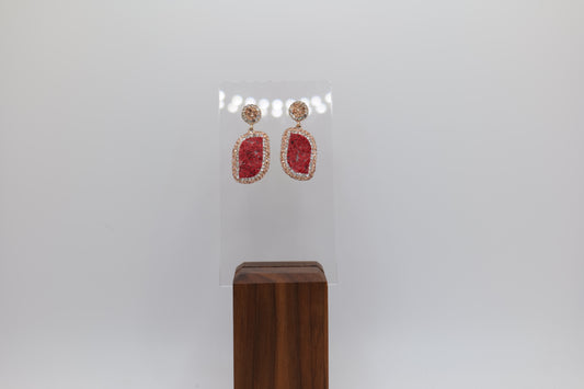 Ruby Earrings with Silver and Glass Beading