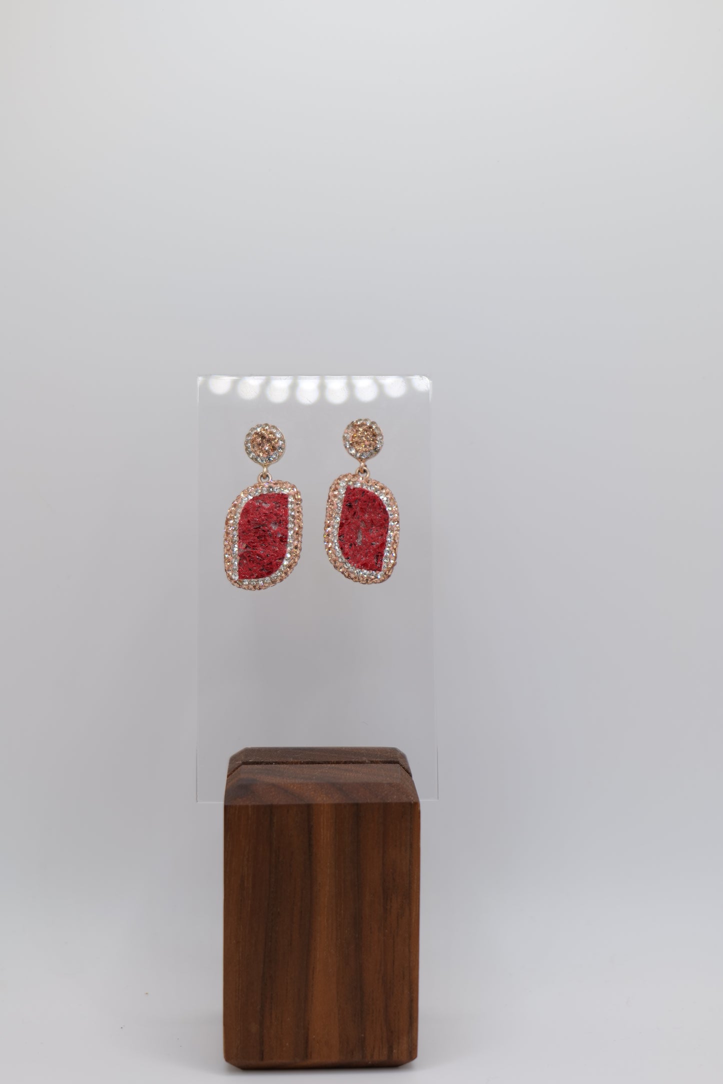 Ruby Earrings with Silver and Glass Beading
