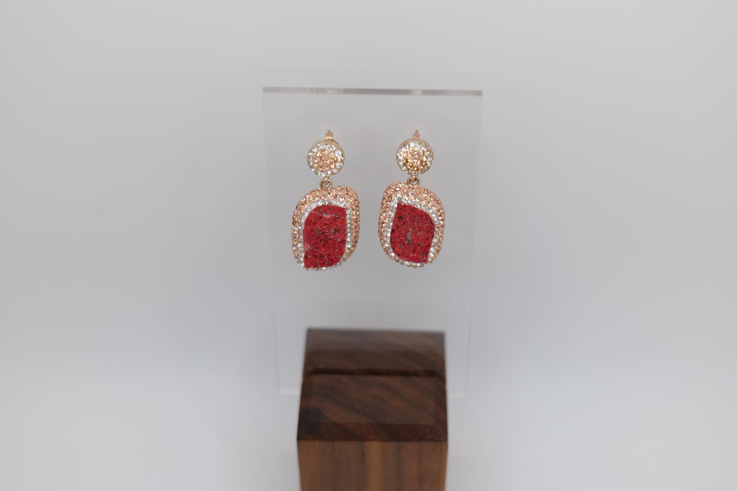 Ruby Earrings with Silver and Glass Beading
