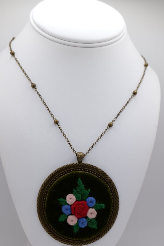 Floral Embroidery Pendant with Bronze