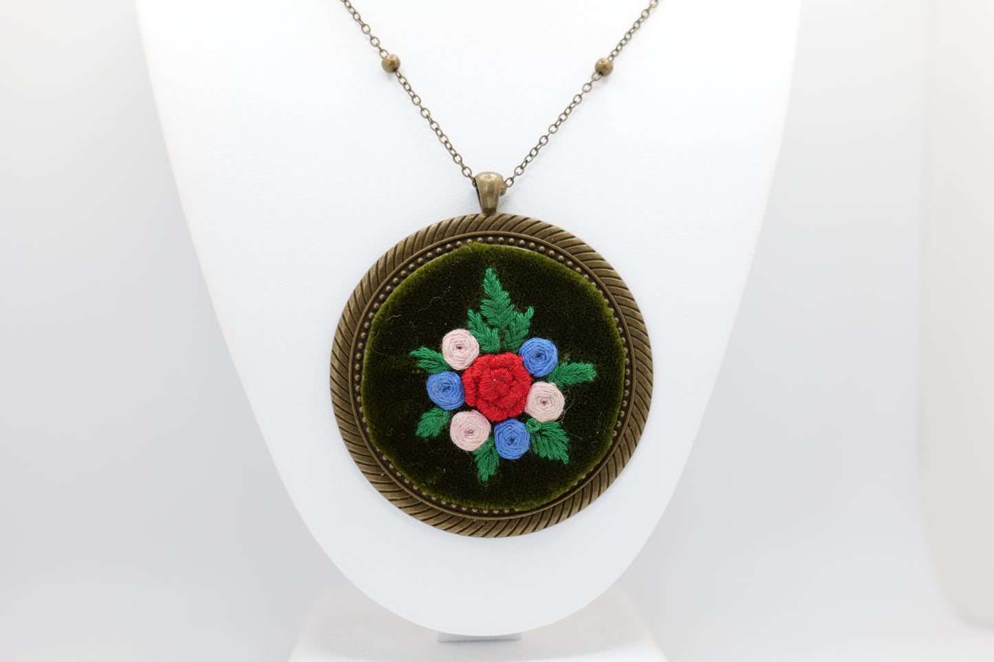 Floral Embroidery Pendant with Bronze