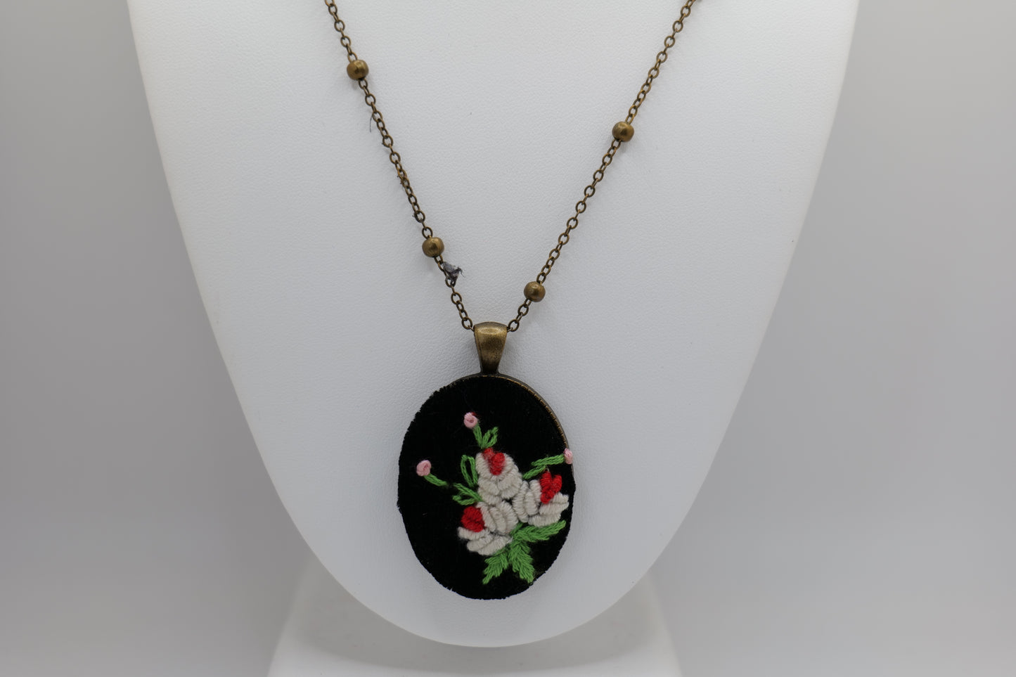 Floral Embroidery Pendant with Bronze