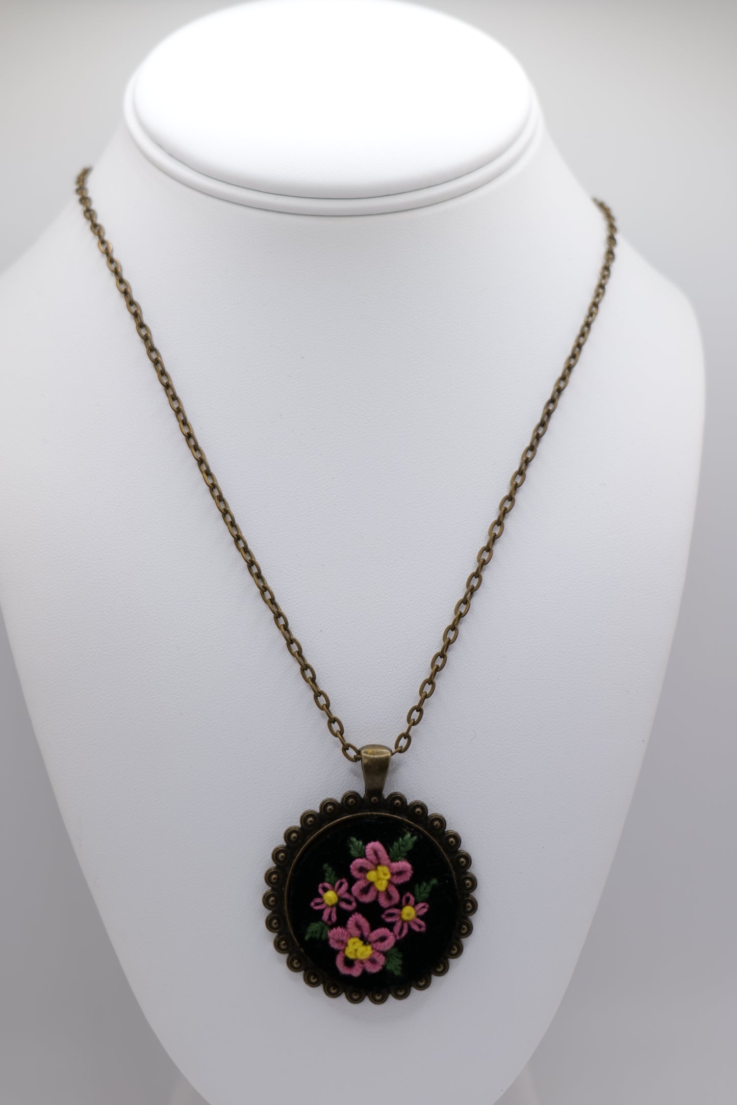 Floral Embroidery Pendant with Bronze
