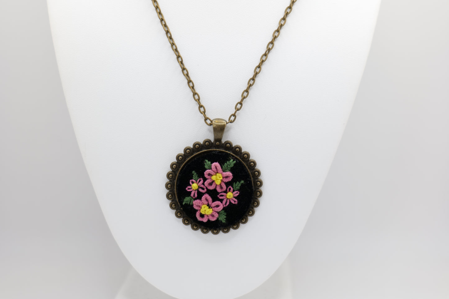 Floral Embroidery Pendant with Bronze