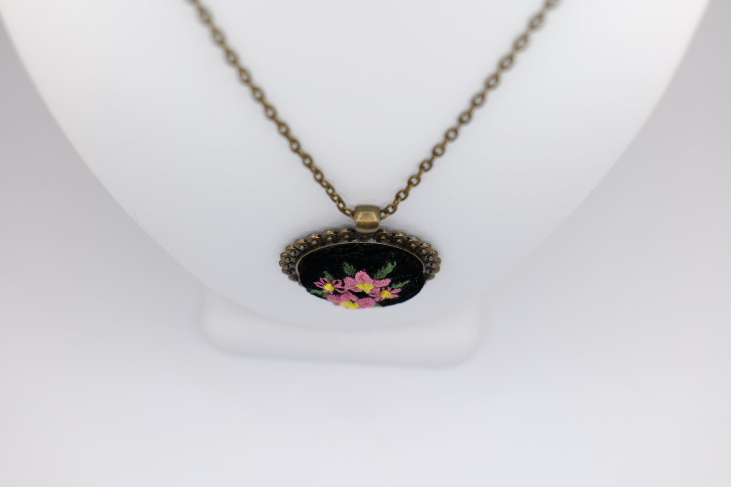 Floral Embroidery Pendant with Bronze