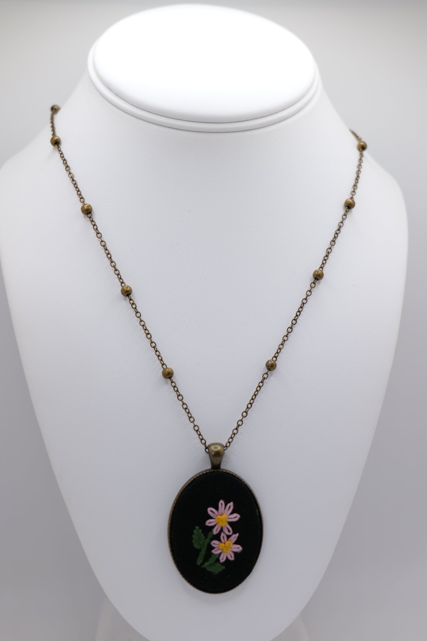 Floral Embroidery Pendant with Bronze