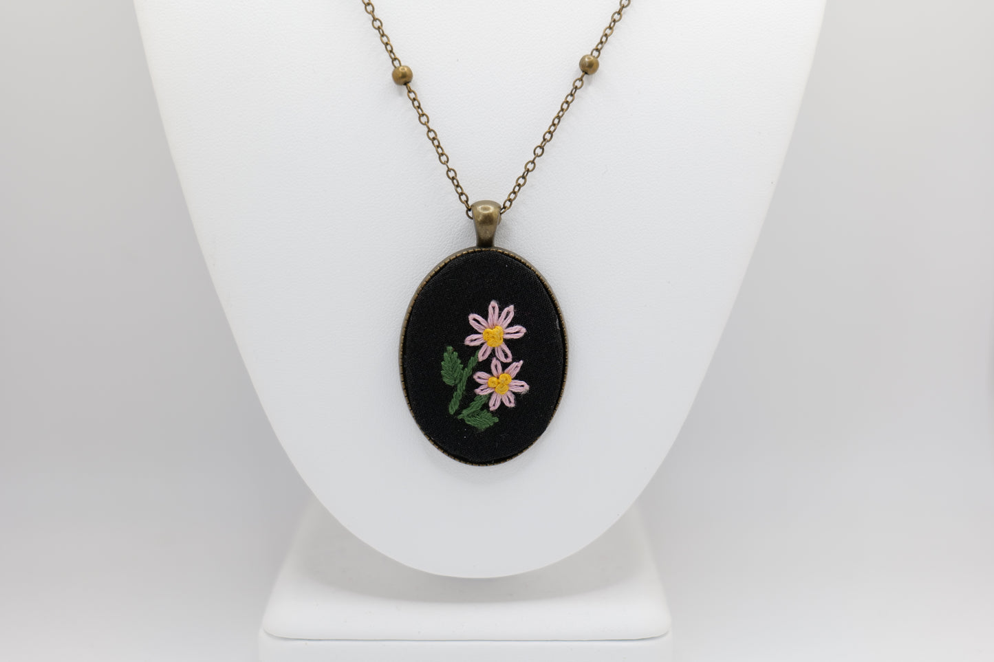 Floral Embroidery Pendant with Bronze