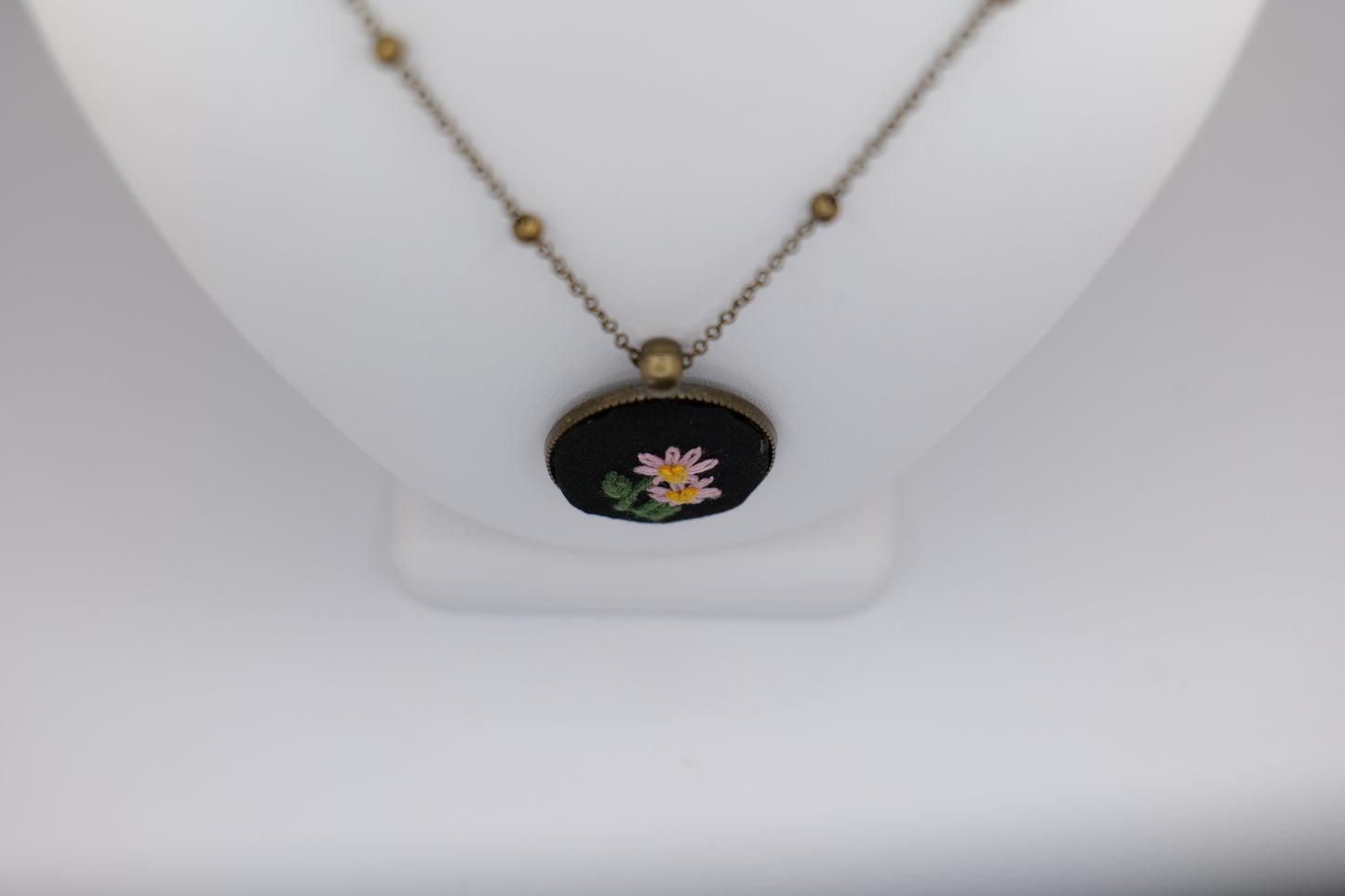 Floral Embroidery Pendant with Bronze