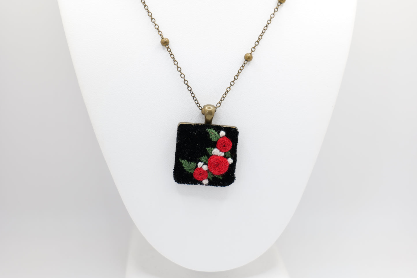 Floral Embroidery Pendant with Bronze