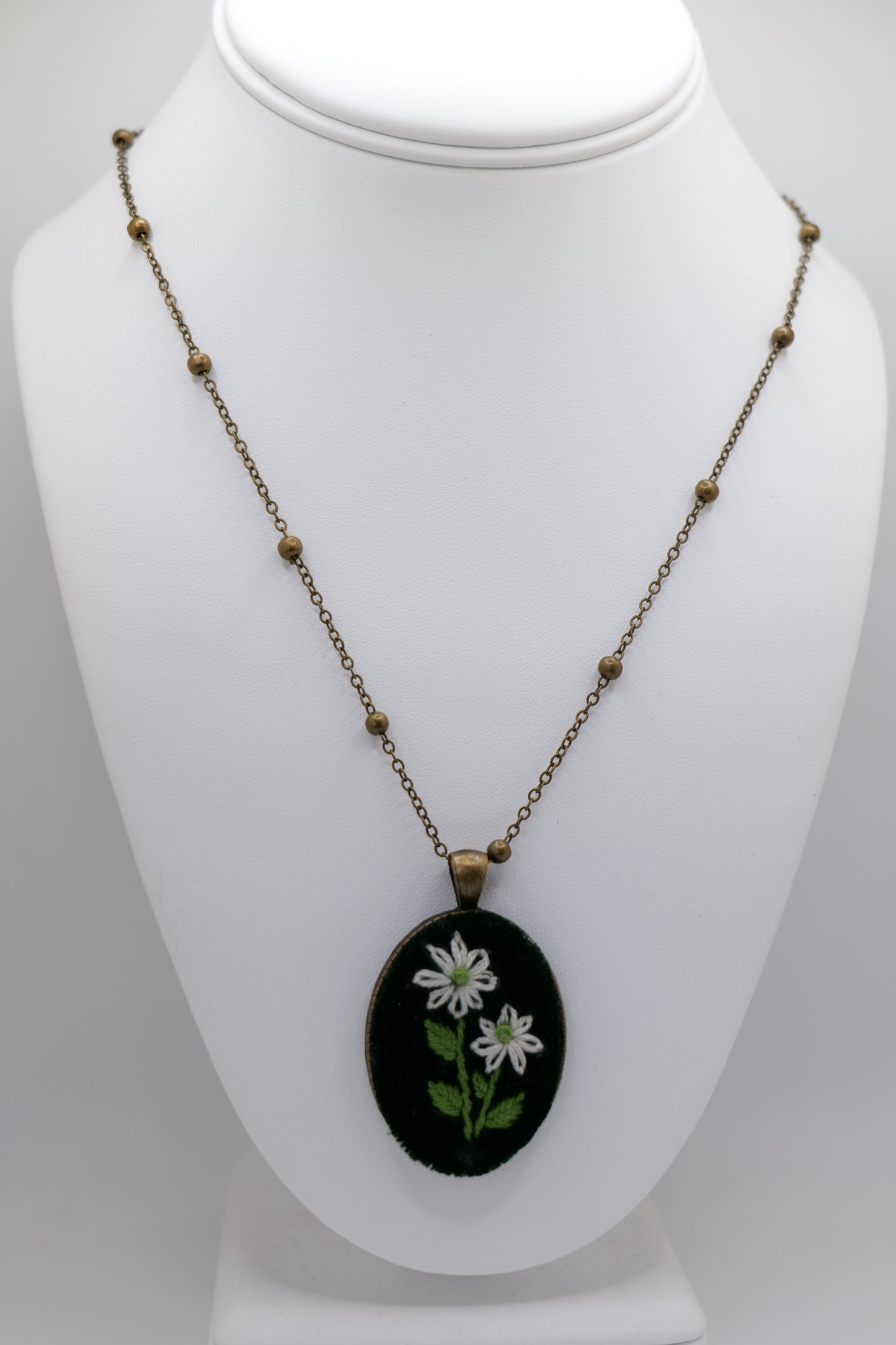 Floral Embroidery Pendant with Bronze