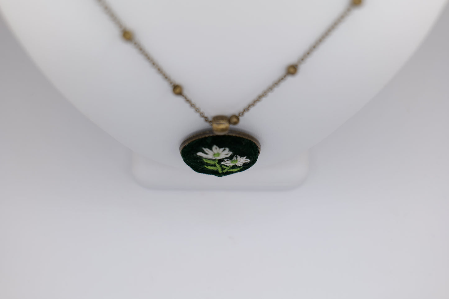 Floral Embroidery Pendant with Bronze
