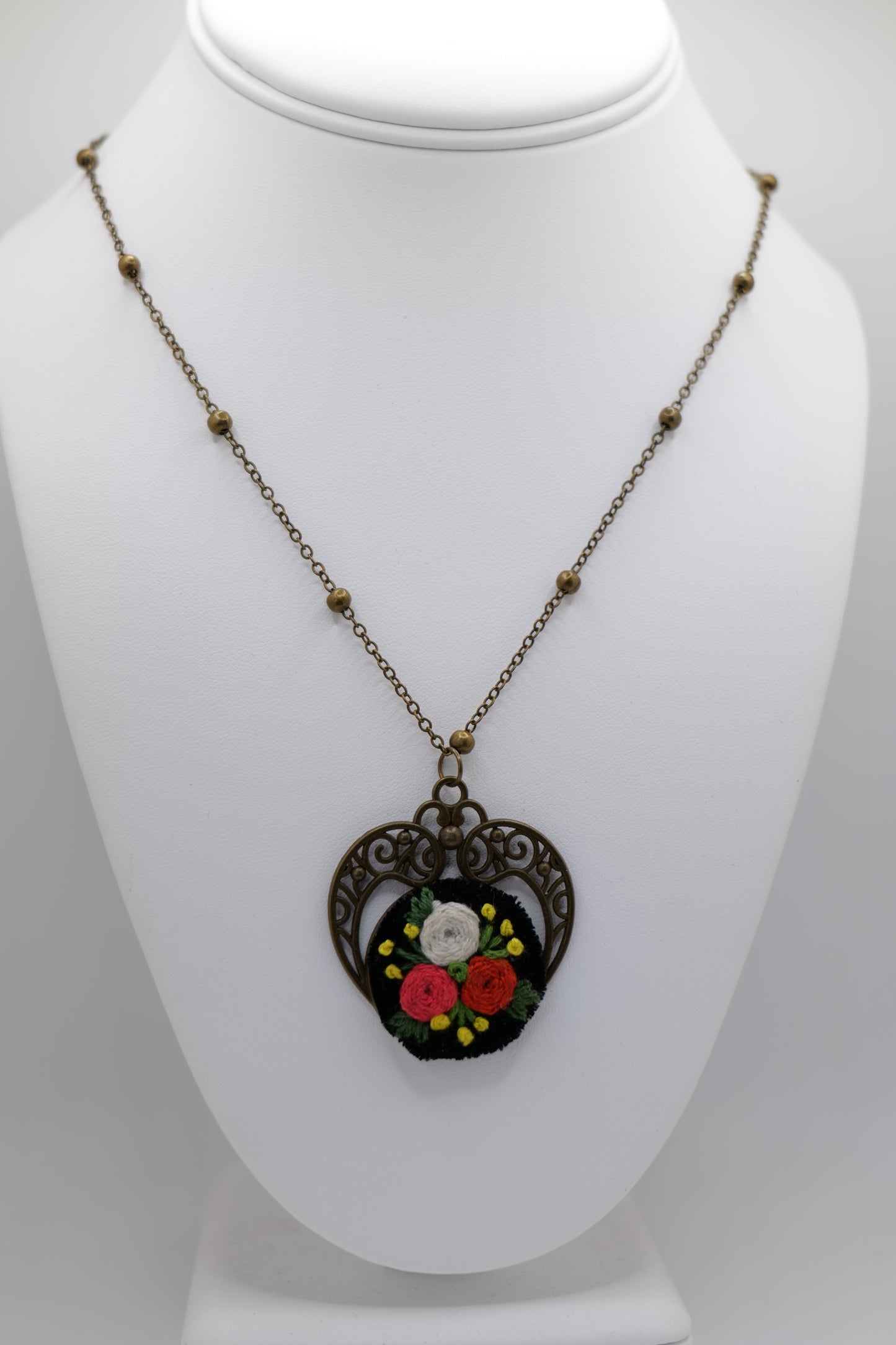 Floral Embroidery Pendant with Bronze