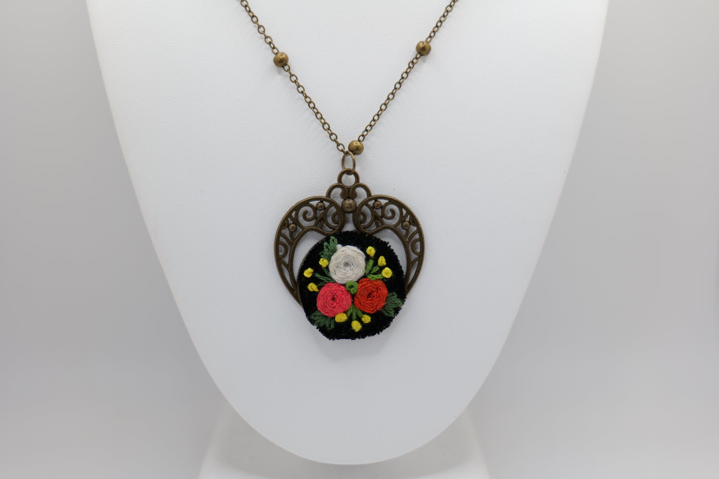 Floral Embroidery Pendant with Bronze