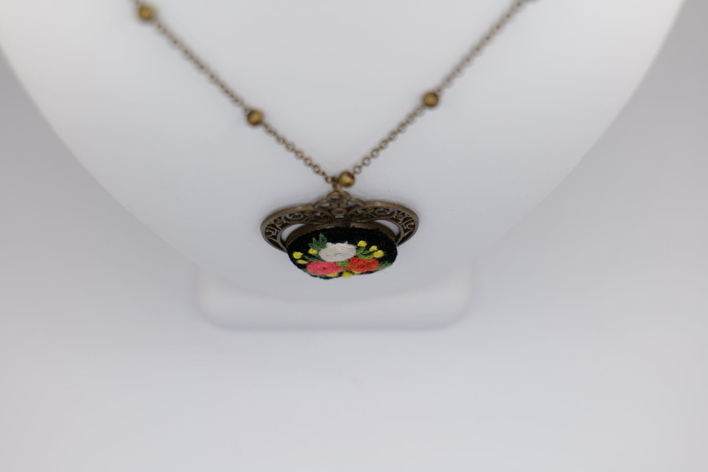 Floral Embroidery Pendant with Bronze