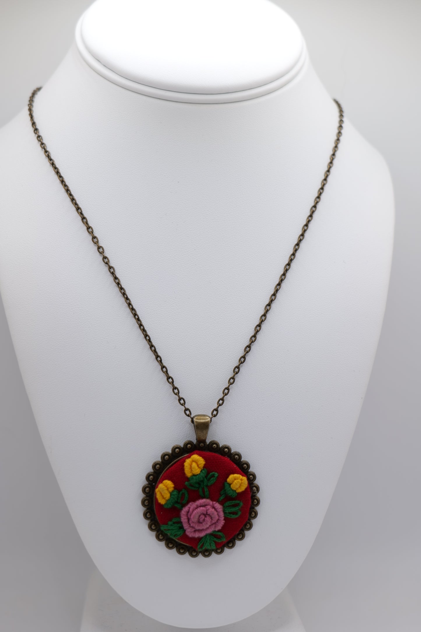 Floral Embroidery Pendant with Bronze