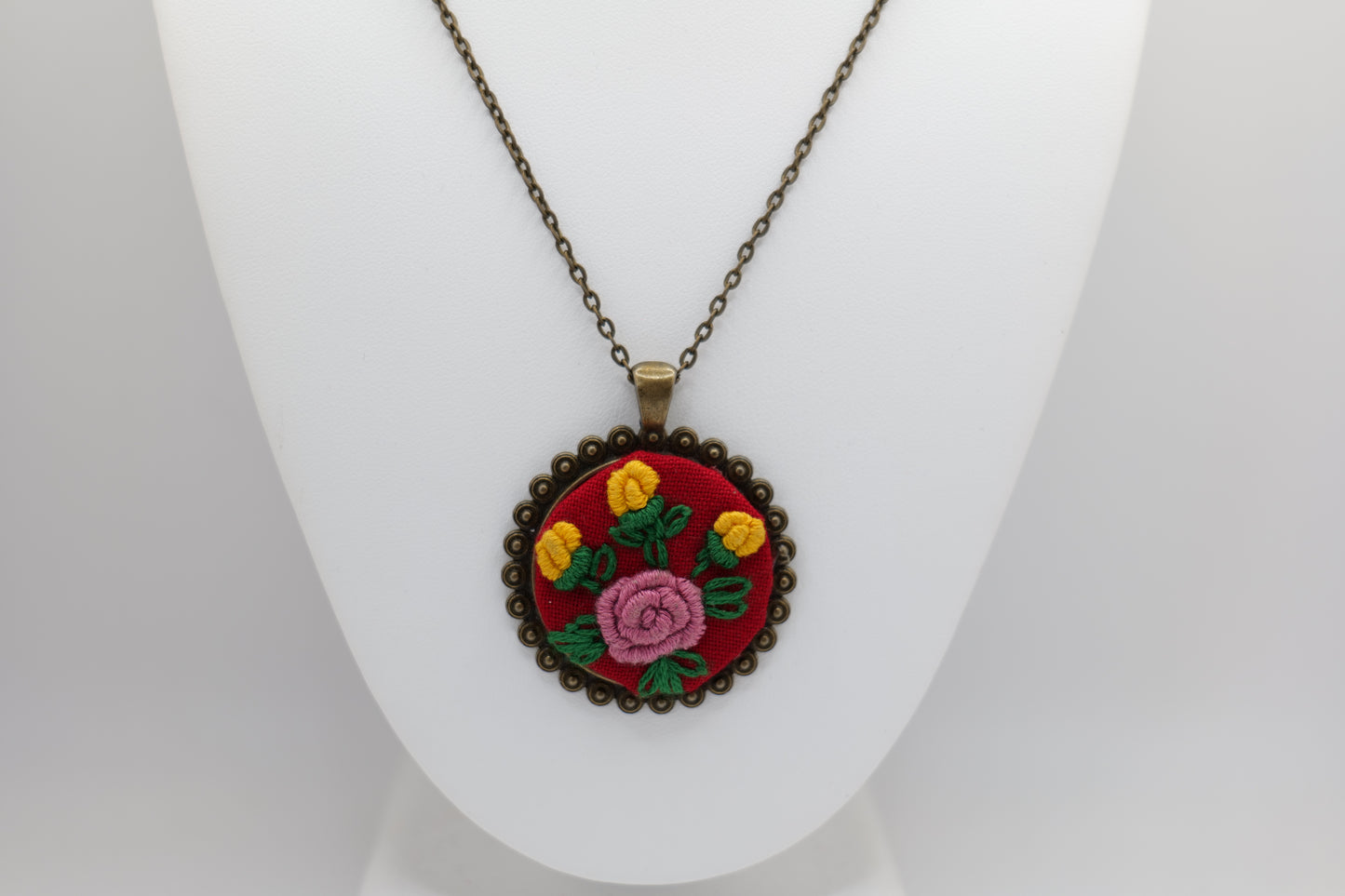 Floral Embroidery Pendant with Bronze
