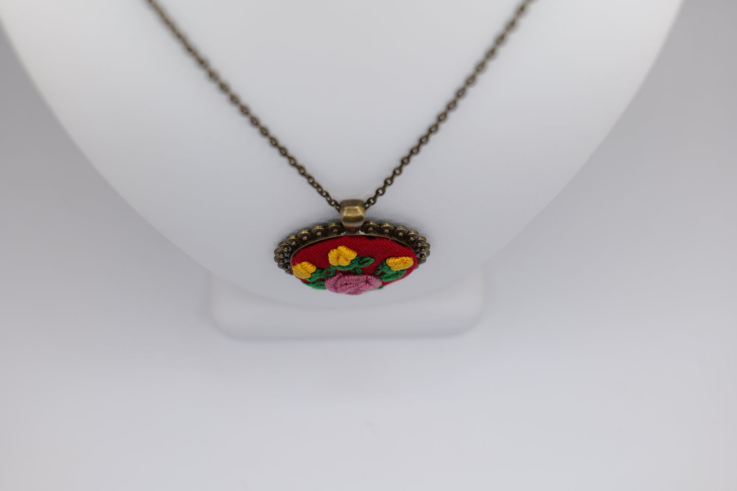 Floral Embroidery Pendant with Bronze