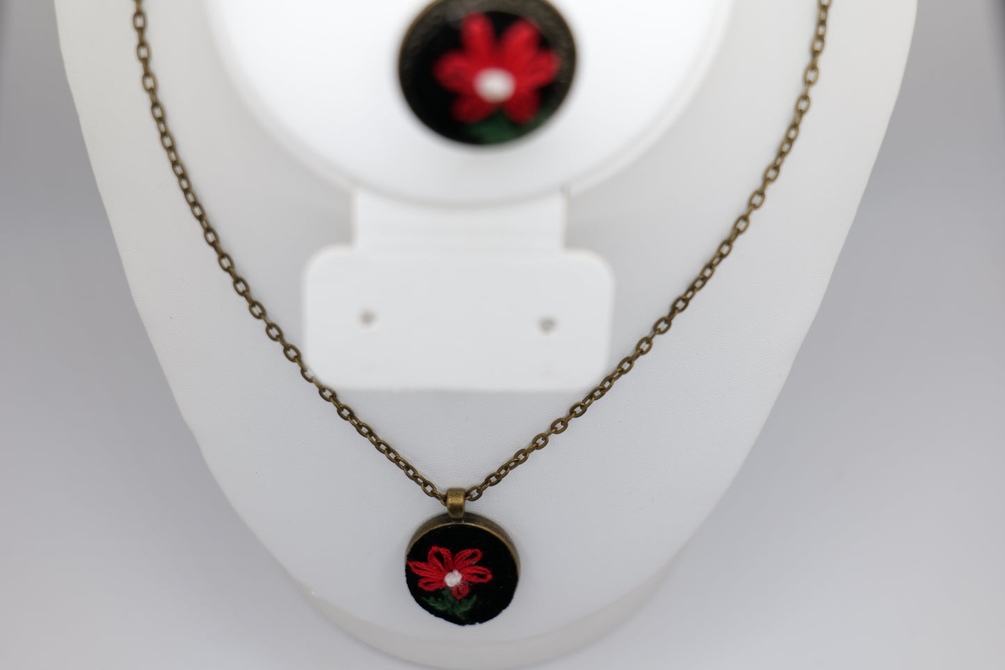 Floral Embroidery Necklace and Ring Set