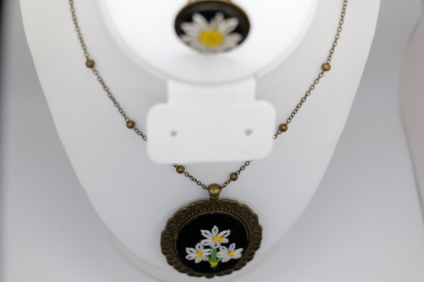 Floral Embroidery Necklace and Ring Set