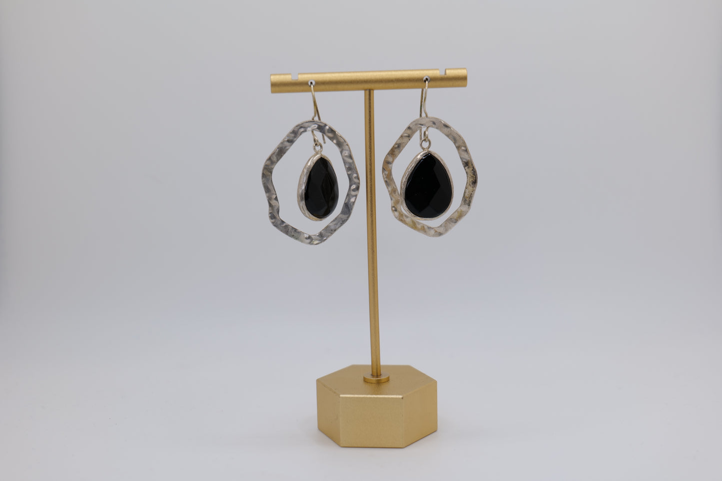 Asymmetrical Steel and Stone Earrings