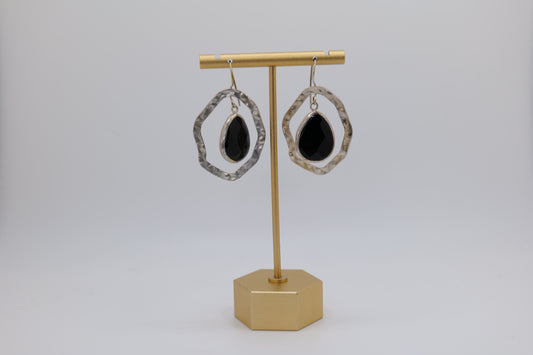Asymmetrical Steel and Stone Earrings