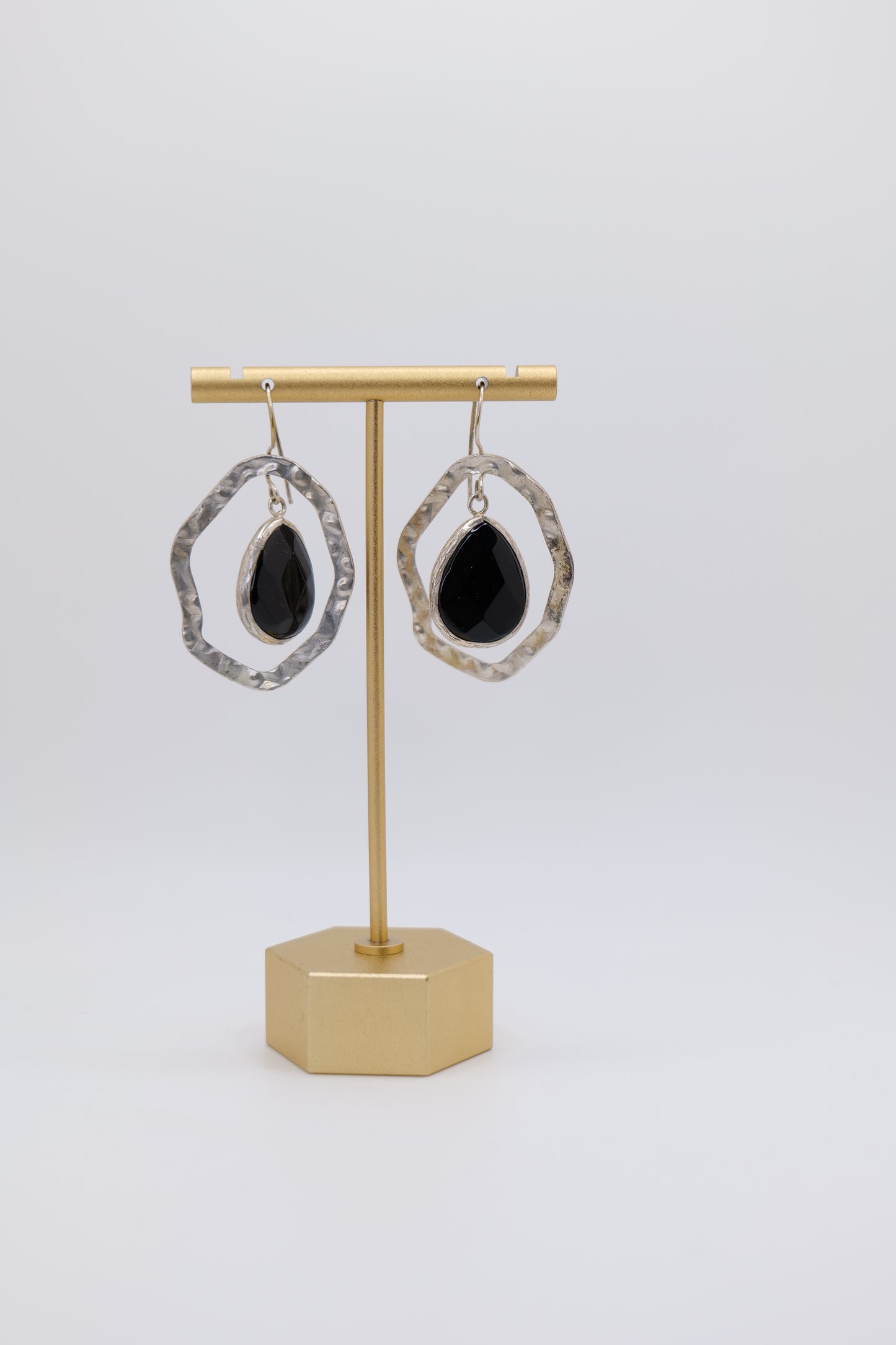 Asymmetrical Steel and Stone Earrings