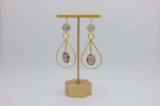 Agate and Glass Earrings with Gold-Plated Steel