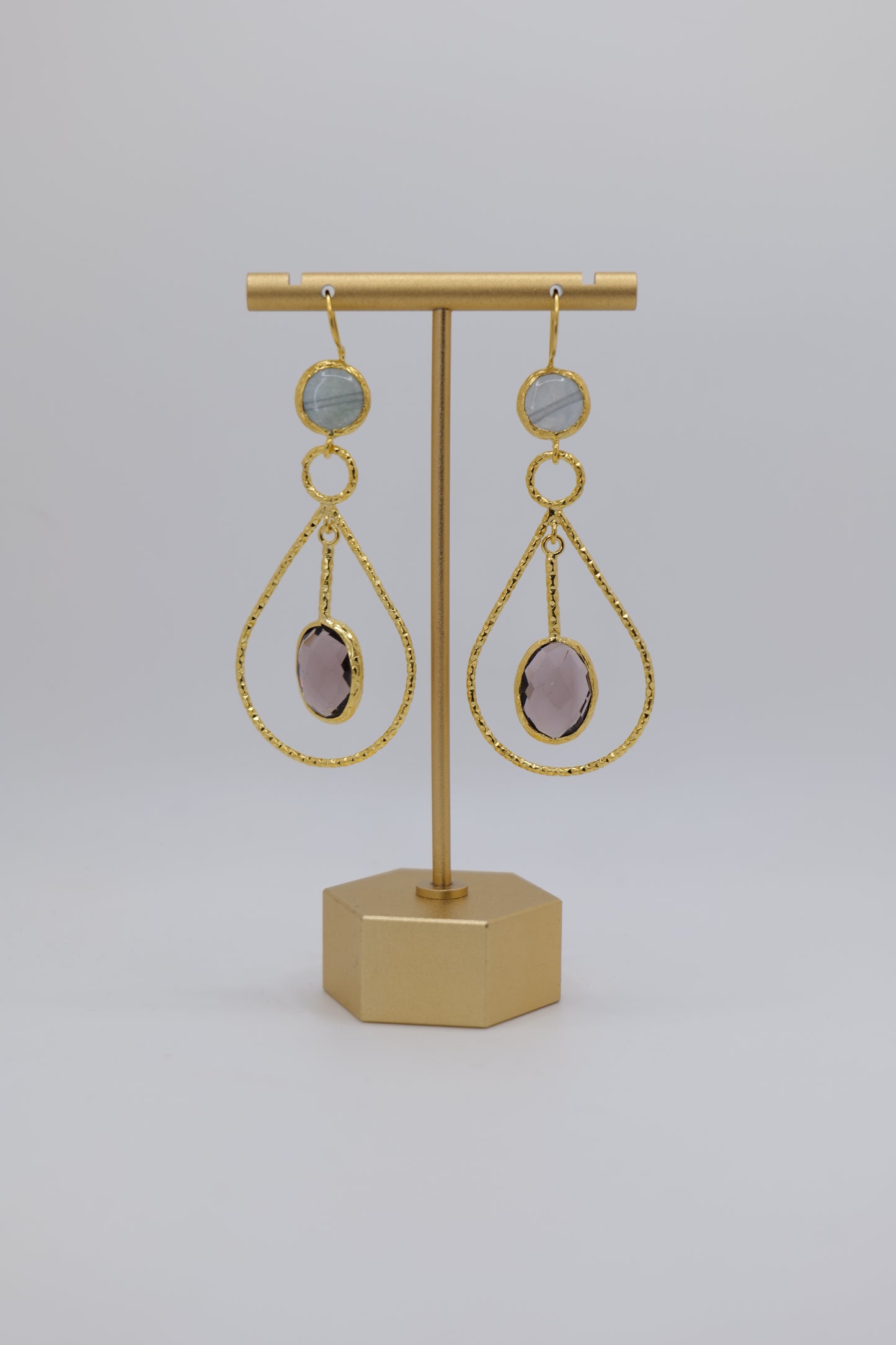 Agate and Glass Earrings with Gold-Plated Steel
