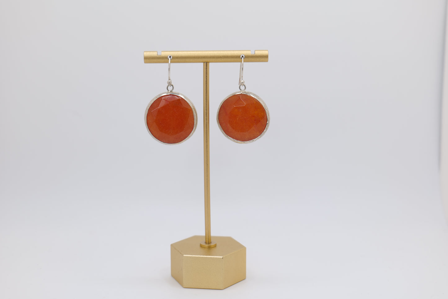 Orange Agate and Steel Earrings