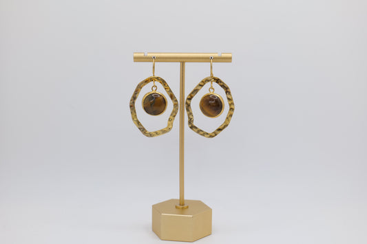 Tiger Eye and Steel Earrings