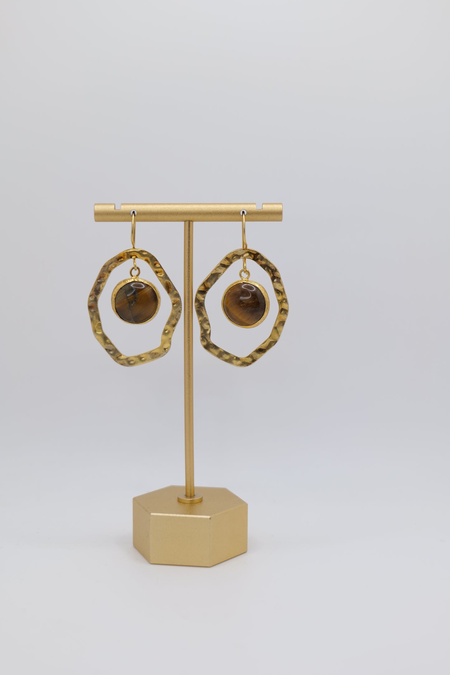 Tiger Eye and Steel Earrings